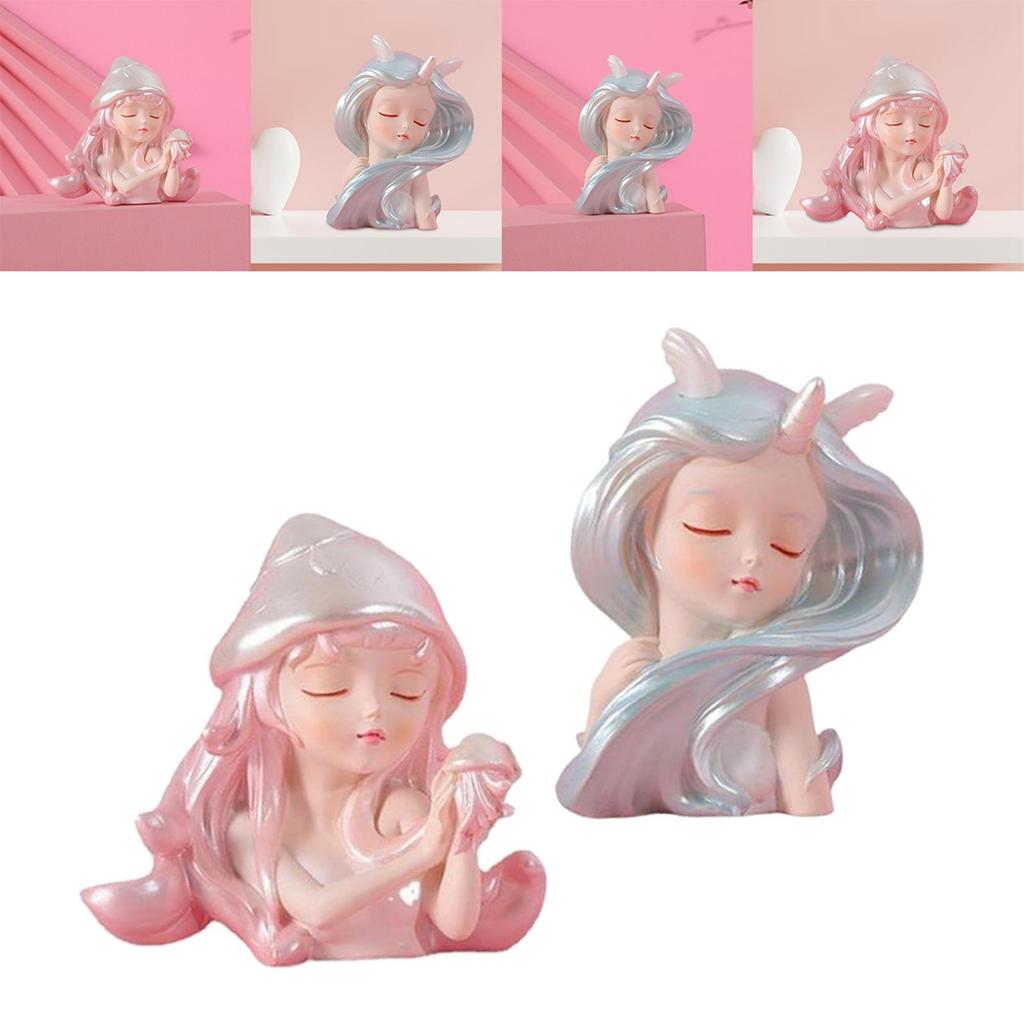 2pcs Cute Sea Girl Figurines Miniature Statue for Decoration Birthday Gift
