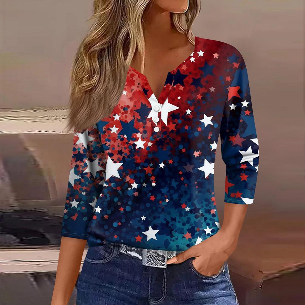 Womens Tops Print Vintage Fashion Casual Loose With V Neck Plus Size Shirts