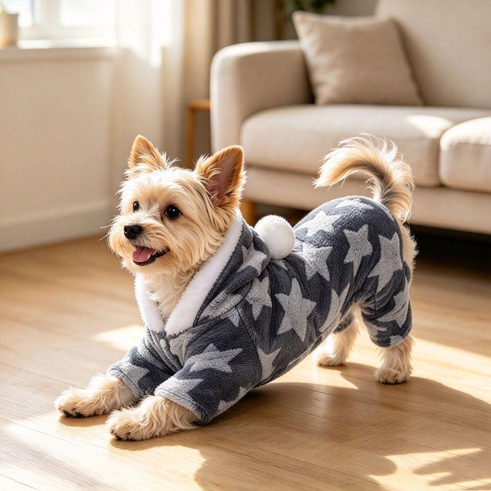 Star Pattern Dog Pajamas Soft Plush Pet Bodysuit Gifts Dog Jumpsuit Indoor