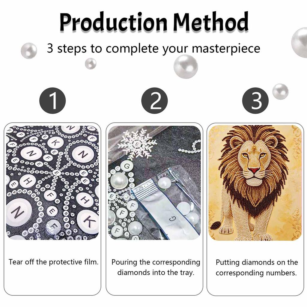 Majestic Lion Pearl Kit DIY 5D Rhinestone Art Craft for Adults Family Party Decoration Handmade Gift