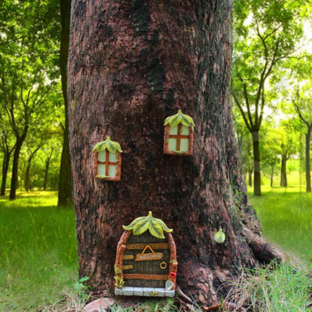 1 Set of Resin Leaf Fluorescent Doors and Windows, Creative Micro Landscape, Large Tree Decoration, Tree Hanging, Palace Decorat