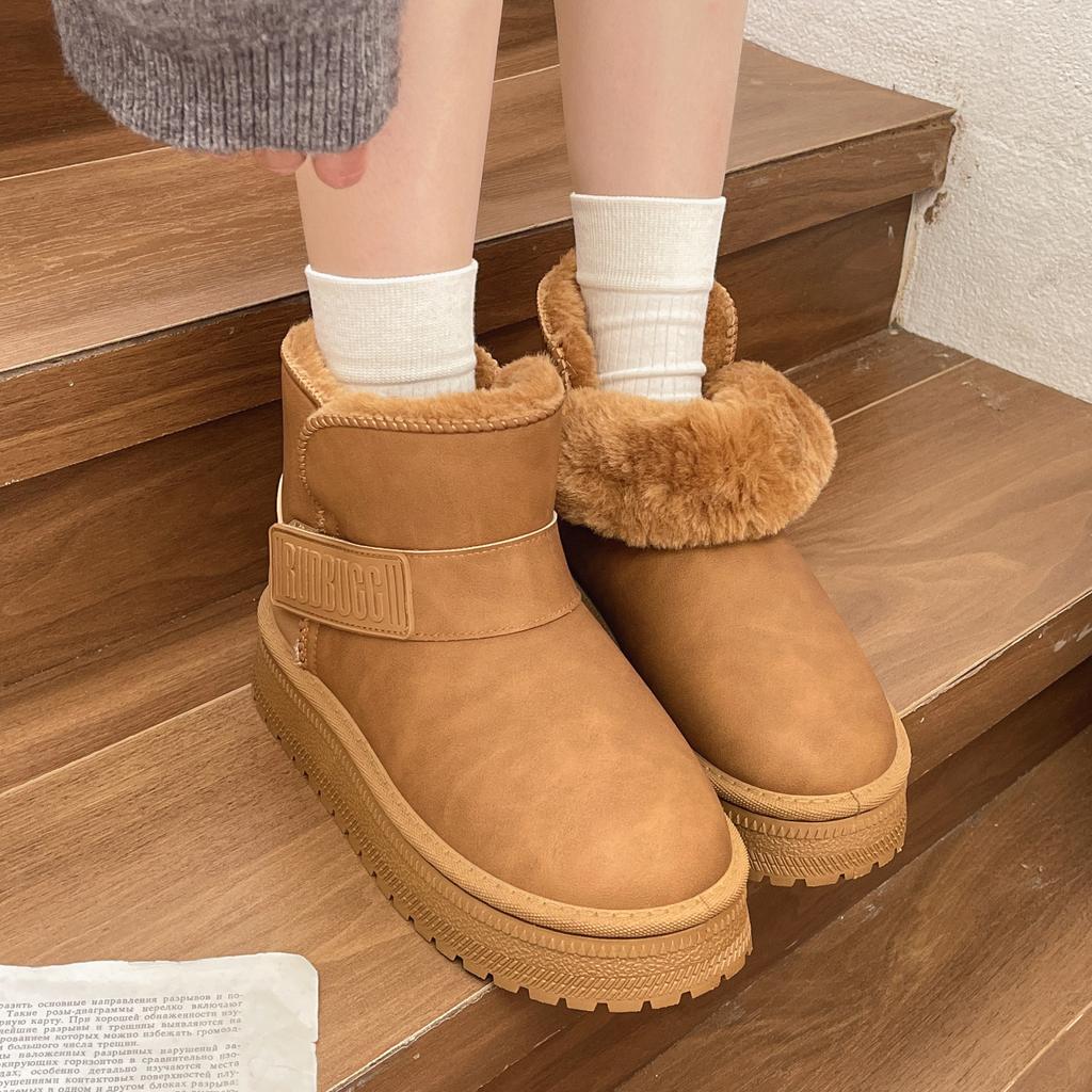 Thick-soled Snow Boots Women's 2025 New Winter Velvet Bread Shoes Leather Surface Waterproof Heightening Warm Northeast Cotton Shoes