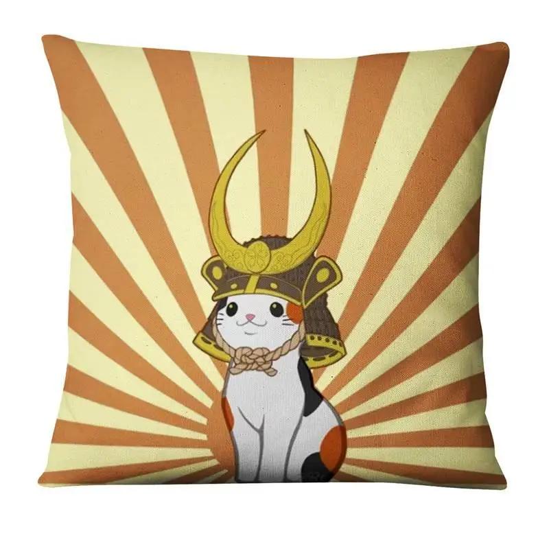 45X45Cm Polyester Japanese Lucky Cat Printing Pillowcase Home Pillow Decoration Ukiyo-E Cushion