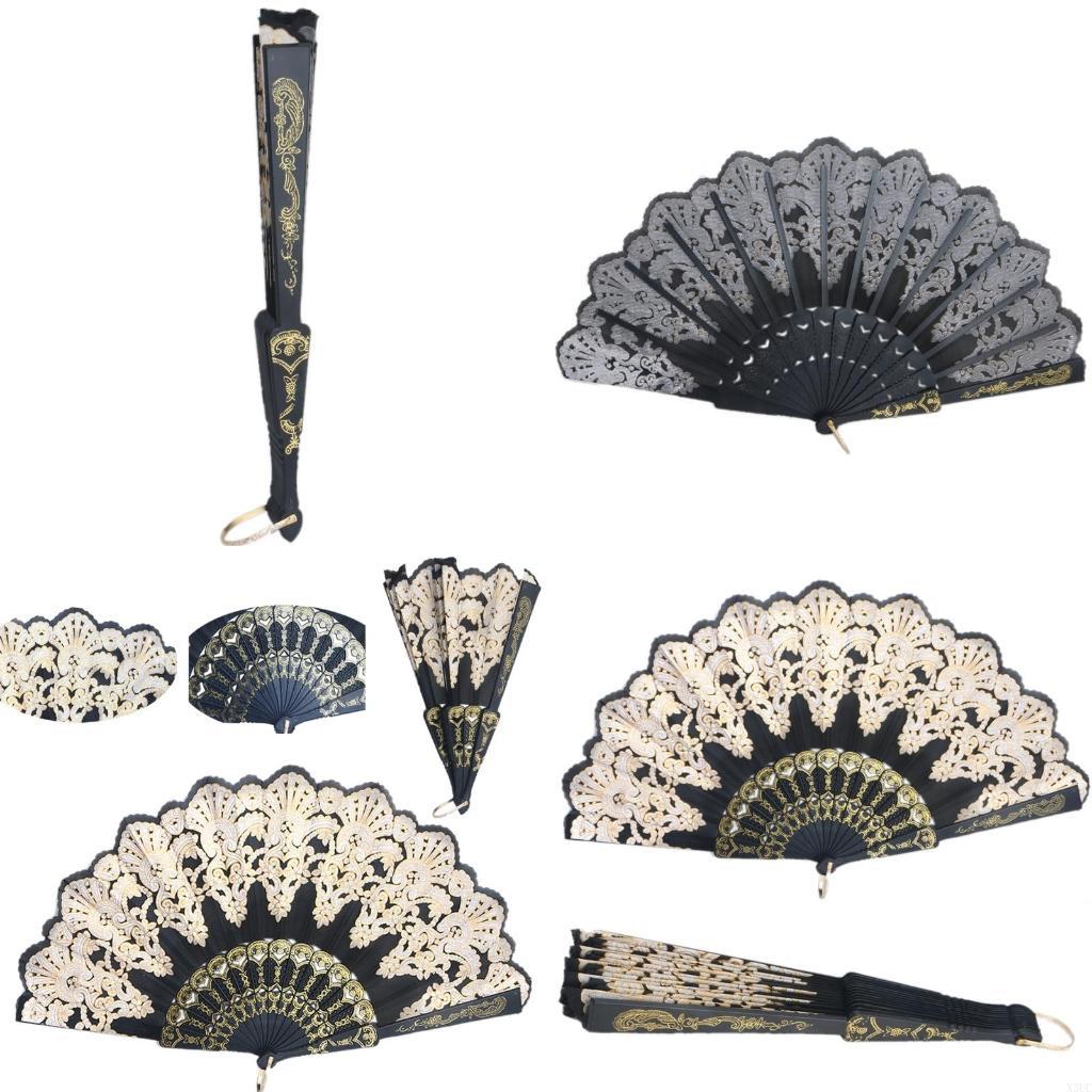

Black Spanish Wedding Lace Silk Folding Hand Held Flower Fan X3UC China Mainland
