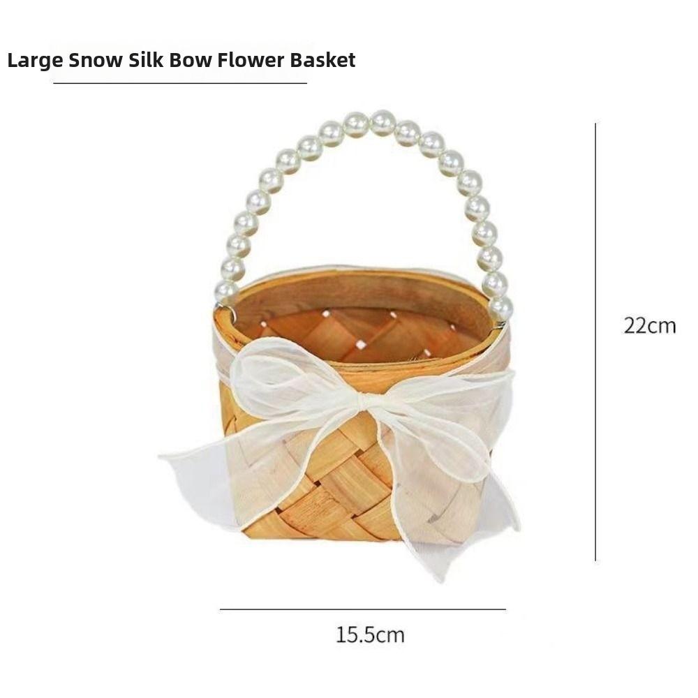 with Pearl Hand-held Imitation Rattan Handhold Handwoven with Riddon Bow Braid Storage Baskets Household 7 Styles