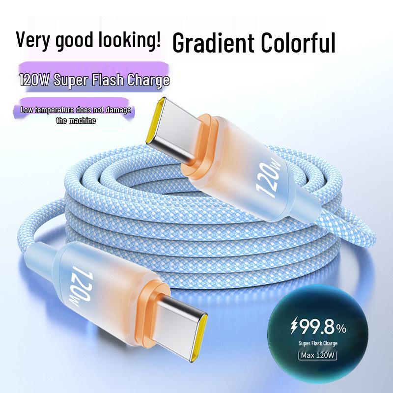 Colorful Gradient 120W Dual Type-C Fast Charging Cable for Apple 15 & Huawei Laptops