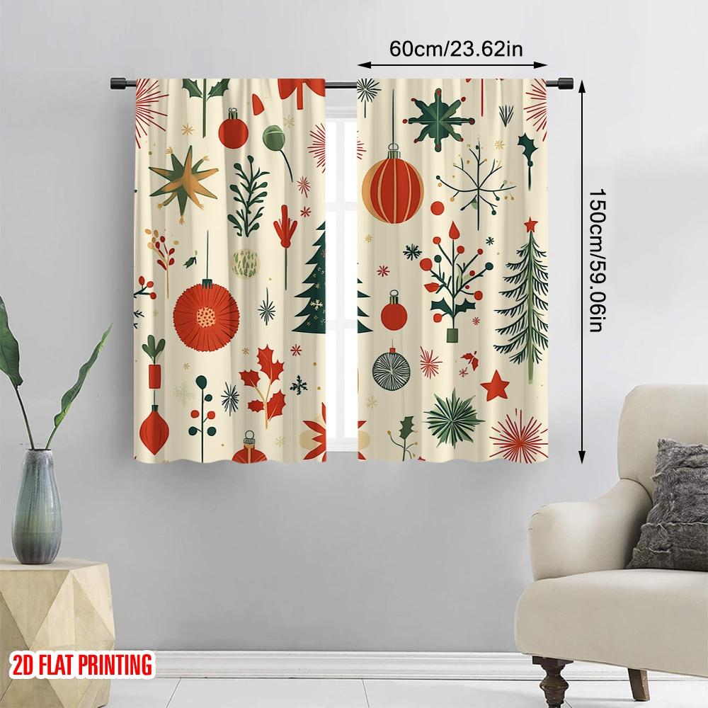 2pcs,2D Plane Printing Minimalist Curtains Christmas Ornaments Holiday_b (2) Polyester Woven (without Rod) Art Deco Festive
