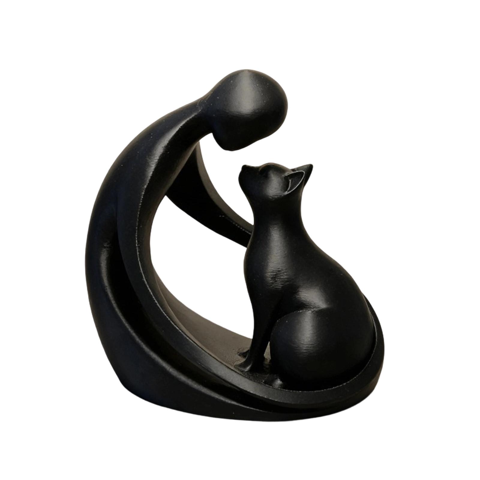 Modern Abstract 3D Printed Human and Cat Desktop Sculpture Minimalist Art Figurine for Home Office Decor Display чёрный