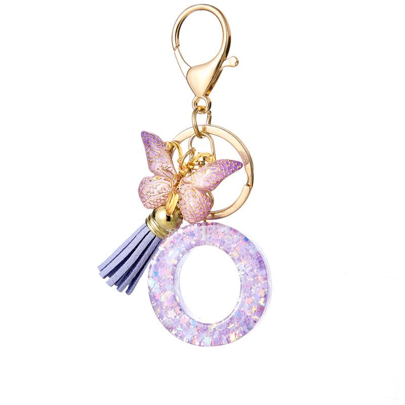 A-Z Alphabet Resin Keychain Purple Butterfly Tassel Pendant Classic Retro Durable Women Bag Accessory Practical Backpack Hanging Charm