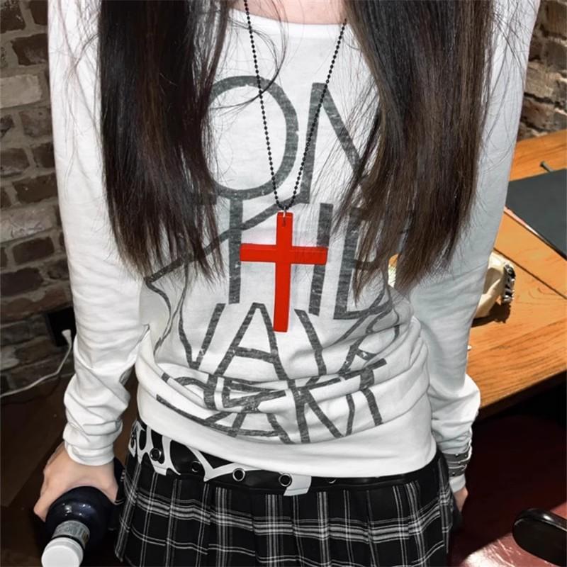 

Fashion Punk Wood Cross Pendant Necklace for Women Men Retro Gothic Hip Hop Y2K Black Necklace Party Jewelry Accessories Gift красный
