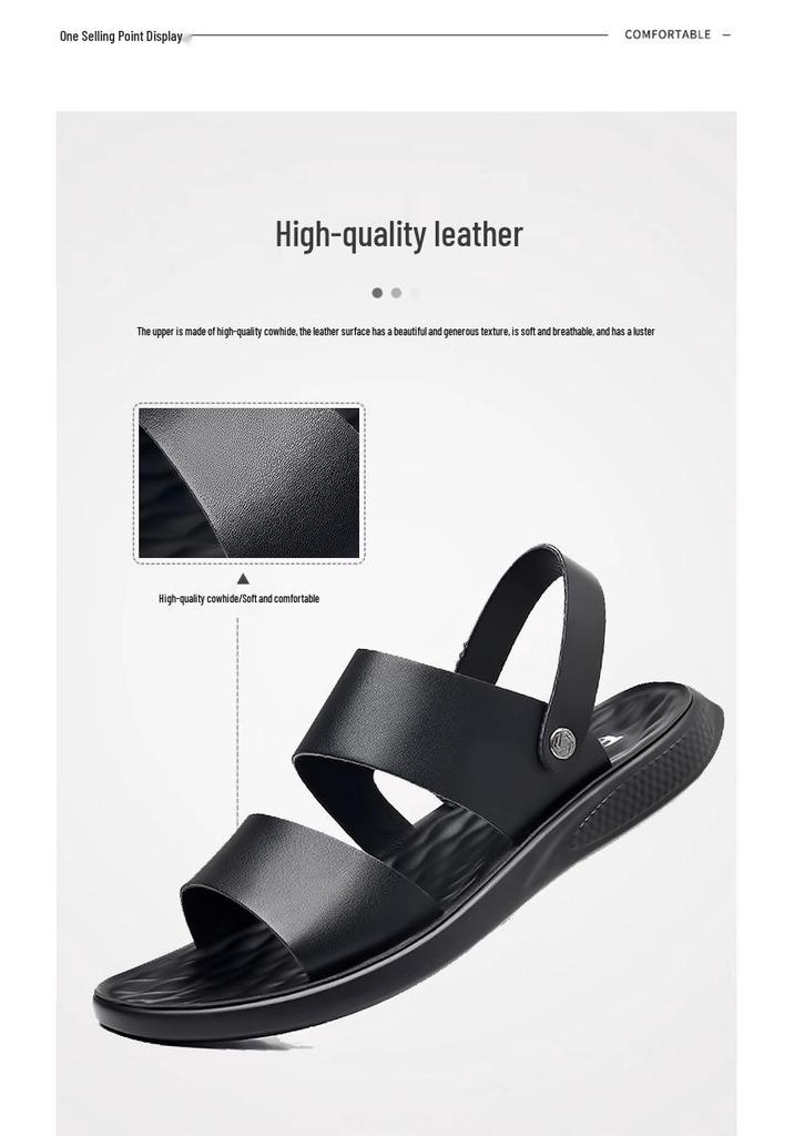 2026 Men's Genuine Leather Dual-Use Sandals - Non-Slip, Thick Sole, Soft & Versatile Beach Slides