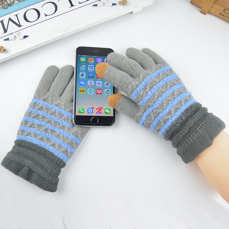 

Новые зимние термоперчатки мужские сенсорные вязаные модные полосатые пальцы уличные велосипедные перчатки шерсть average size