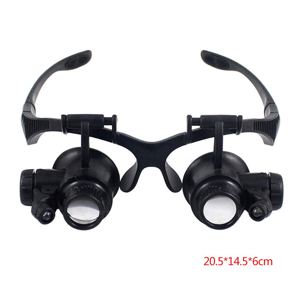 Vergrößerungslinsen Doppelte Brille LED Reparatur Brillen Typ Kopfbedeckung Lupe mit 2 LEDs 6 austauschbare Linsen