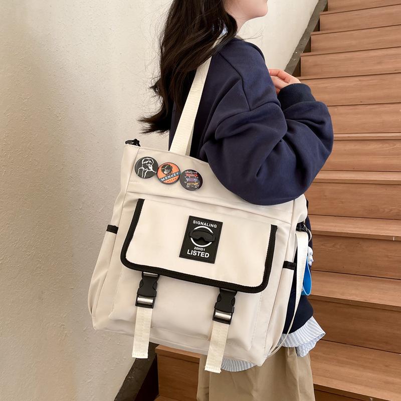 A Light and Fresh Student Portable High-appeartion-level Tutorial Bag, Single-shoulder Hand-carry Crossbody Bag, Large-capacity Commuting Canvas Bag