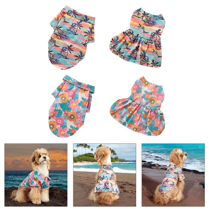 Girl Cats Shirt Costume Apparel Beach Dress Floral Shirt for Puppy Dog and Cats Floral Dress Photo Props