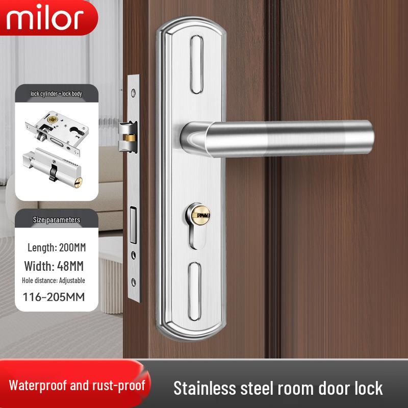 Universal Interior Door Lock Set: Silent Three-Piece Black Handle for Bedroom or Old Door Replacement