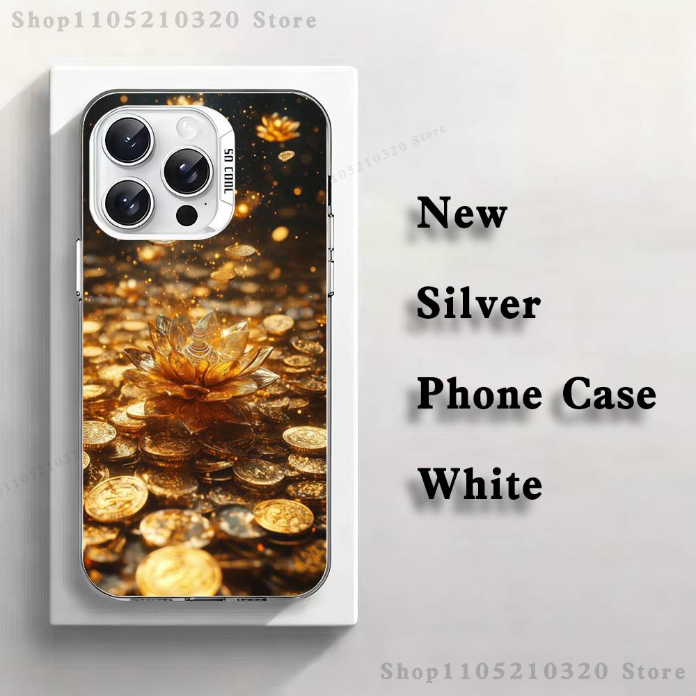 

Wealth Art Dazzling Gold Phone Case For iPhone 17,16,15,14,13,12,11,Pro,Max,Plus,Mini,XS,SE Anti Fall White Matte Hard Bumper iPhone12PROMAX