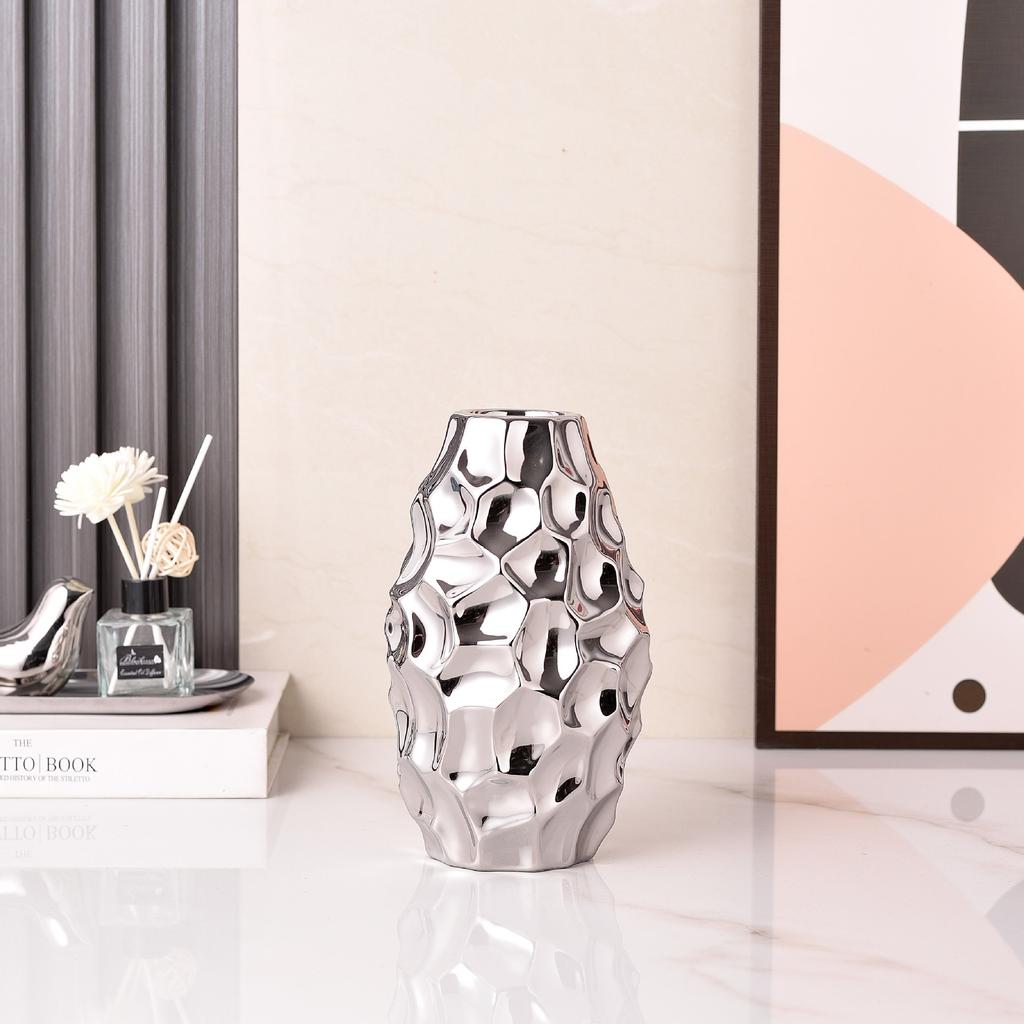 Simple Modern Fashion Electroplating Gold and Silver Ceramic Vase Home Soft Decorative Crafts Ornaments Living Room Ornaments