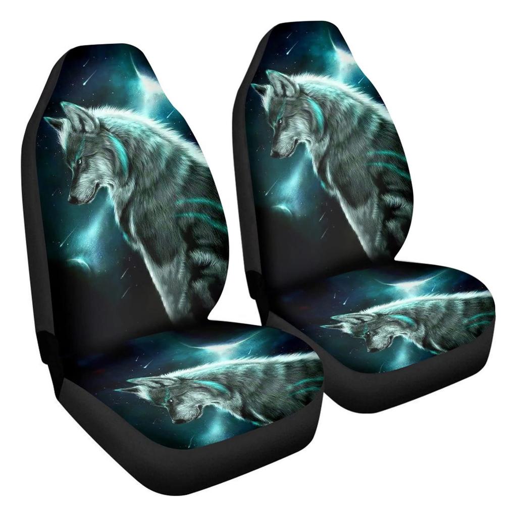 Coprisedili Protettori Antiscivolo Elasticizzati per Auto con Stampe di Lupi 3D e Imbottitura in Spugna per Berlina Comfort 1 Paio