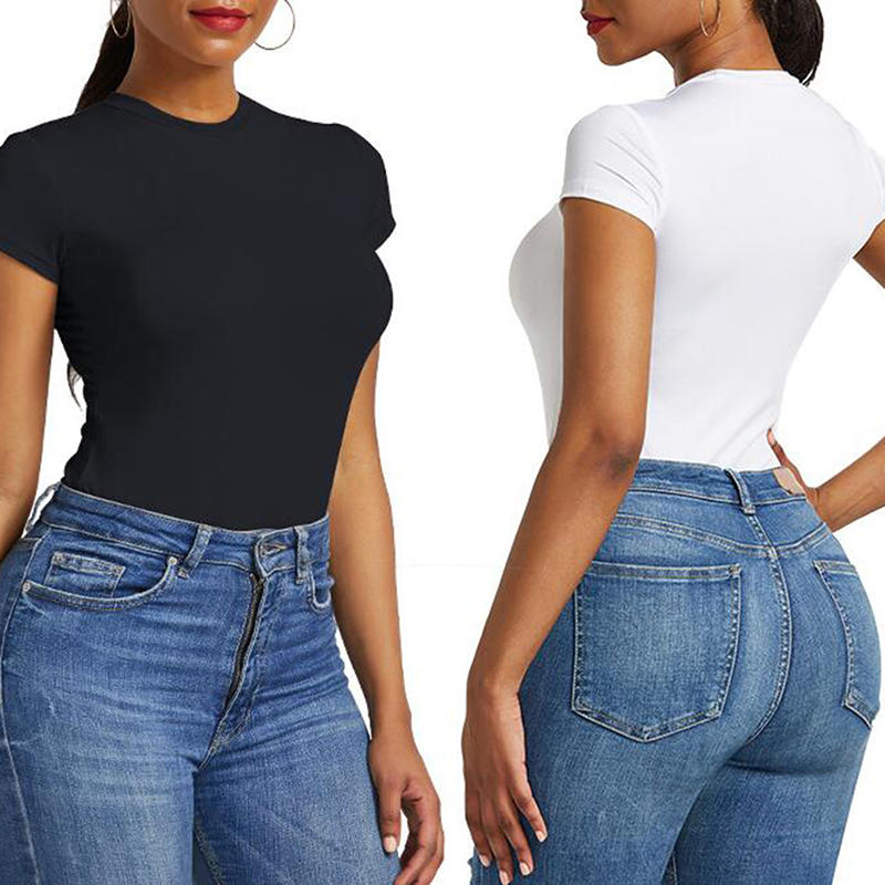 Women’s Short Sleeve O Neck Bodysuit Tight Fitting Solid Color Sexy Open Design Casual Outfit Matching Skinny One-Piece Body Top