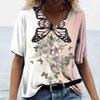 Summer V-neck 3D Butterfly Printed Top Fashionable Casual Short Sleeved Women's T-shirts