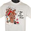 Vintage Christmas T Shirt Mens Size Medium White 80s Santa Claus Cartoon Funny
