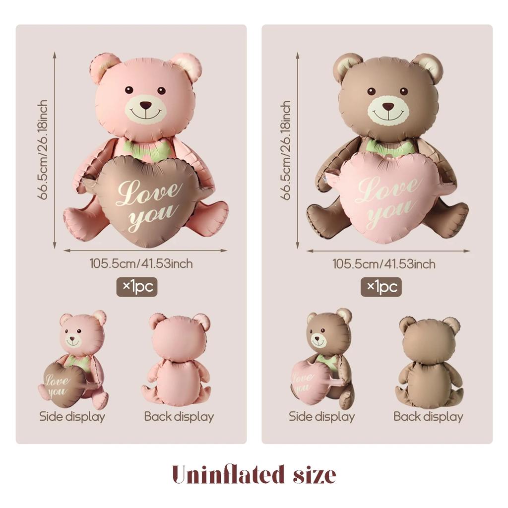 1pc 3D Cartoon Matte Heart Bear Aluminum Film Balloon - Birthday/Valentine's/Baby Shower Decor, Family Party Balloon Ornament