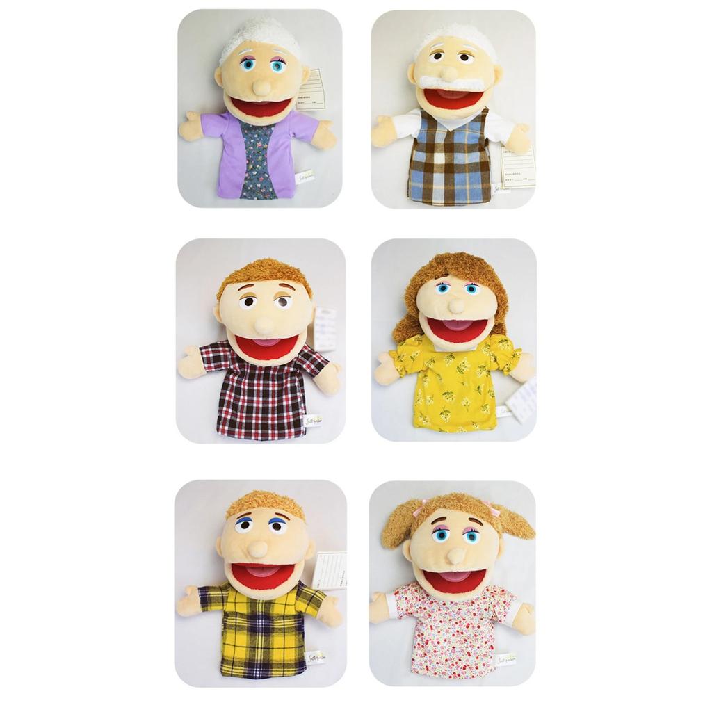 1/6 pièces Marionnette Familiale Marionnette à Main Demi-Corps Peluche Gant Grand-Père Grand-Mère Père Mère Membre Enfants Fille Parlante Cadeau d'Anniversaire
