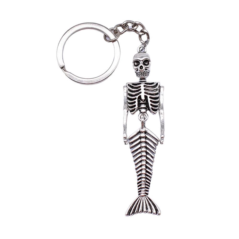 Skeleton Mermaid Charm Keychain Gothic Halloween Key Ring 28mm Ring