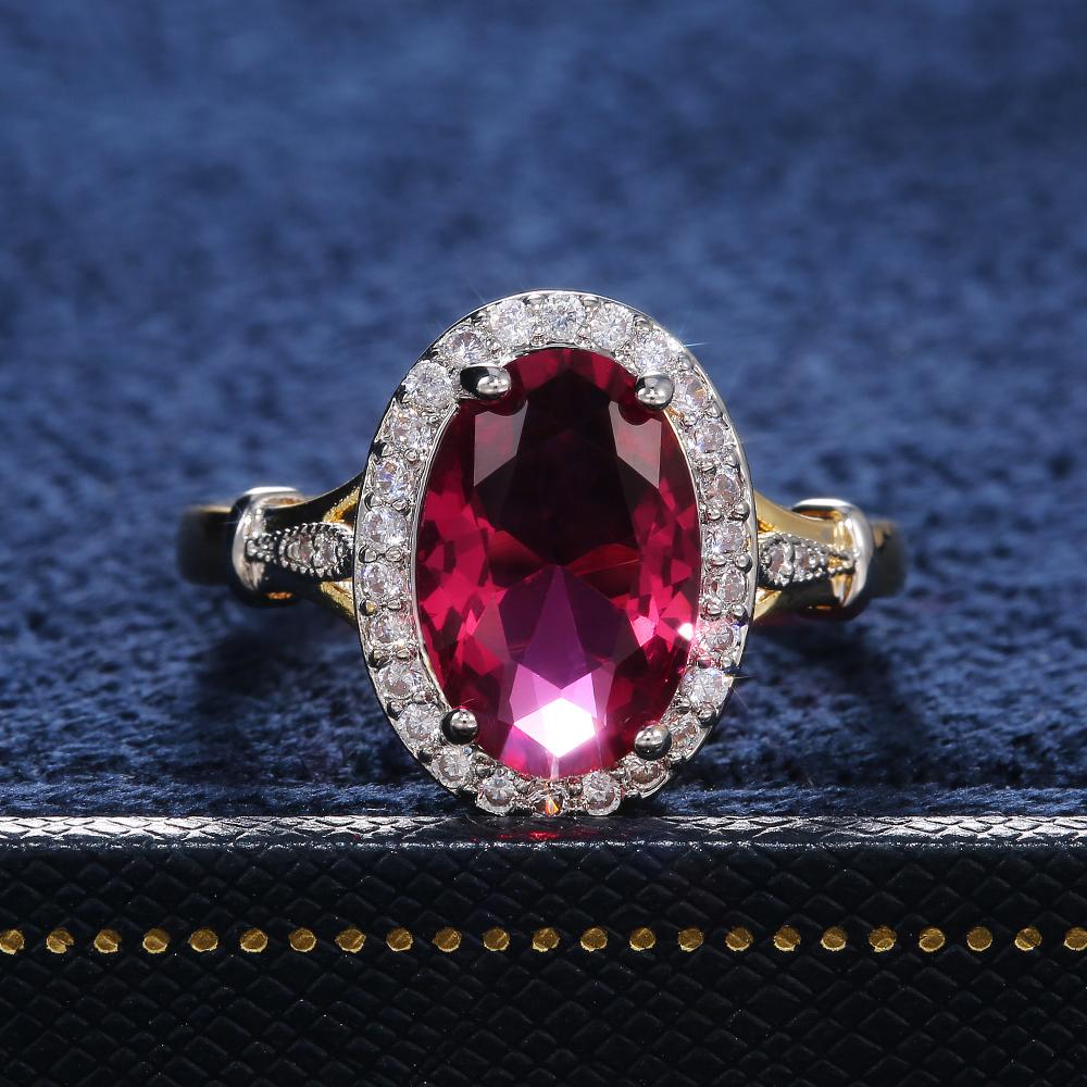 Huitan Anelli da Donna a Forma Ovale Grande con Zirconia Cubica Rosso Rosa Gioielli di Lusso per Donna per Feste Miglior Regalo per la Mamma Anelli Brillanti con CZ