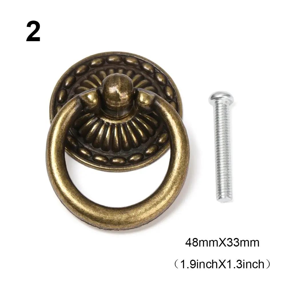 Retro Bronze Handles Ring Pattern Wardrobe Cabinet Drawer Closet Single Hole Pulls Multi-purpose Furniture Auxiliary Knobs