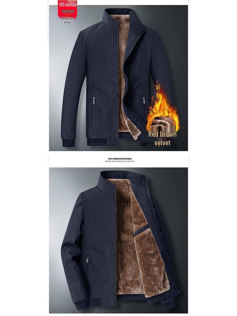 Dad's Autumn Winter Plus Size Cotton Jacket - Middle-Aged Men's Loose Fit, Warm Velvet-Lined Casual Wear