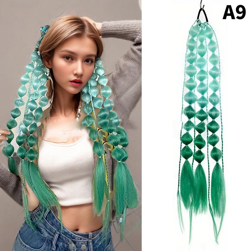 1Pcs Synthetic Wig Lantern Bubble Ponytail Multicolour Fake Braid  Girl Street Photo Modeling Lantern Long Braid