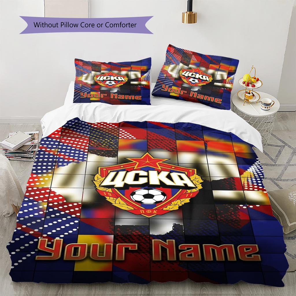 Name Custom PFC CSKA Moscow Pattern Bedding Set Quilt Cover Pillowcase Home Decor Gift (1 * duvet cover + 2 * pillowcase, without core)