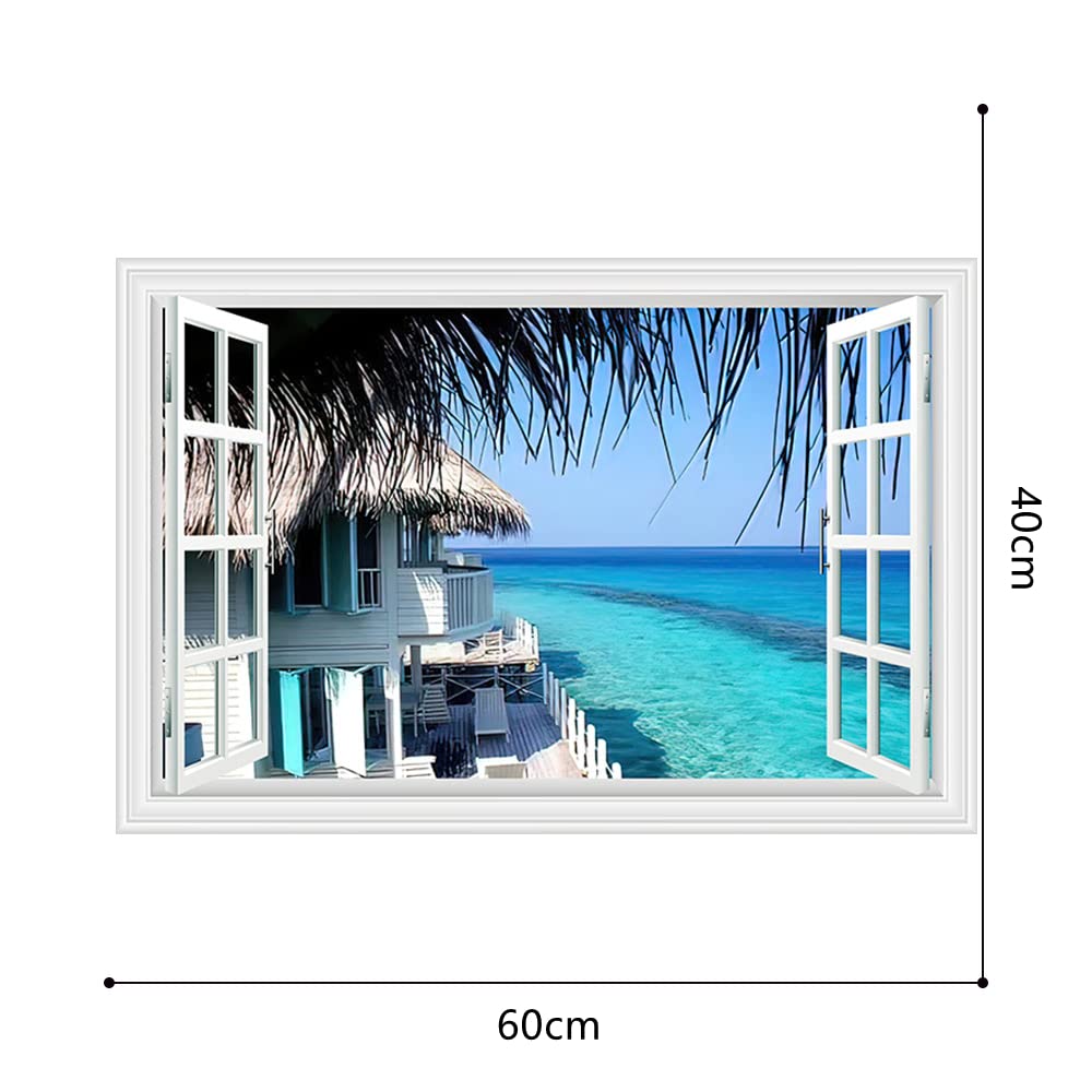 Condessacity Wall Window Painting Style Wallpaper Window Holiday Bathroom Window Stylish Wallpaper Living Wall Waterproof Sticker Stickers, Poster,