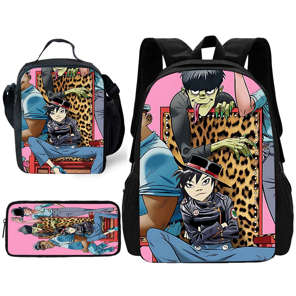 Child School Virtual Character Gorillazs-Backpack with Lunch Bags ,Pencil Bags ,School Bags for Boys Girls Best Gift