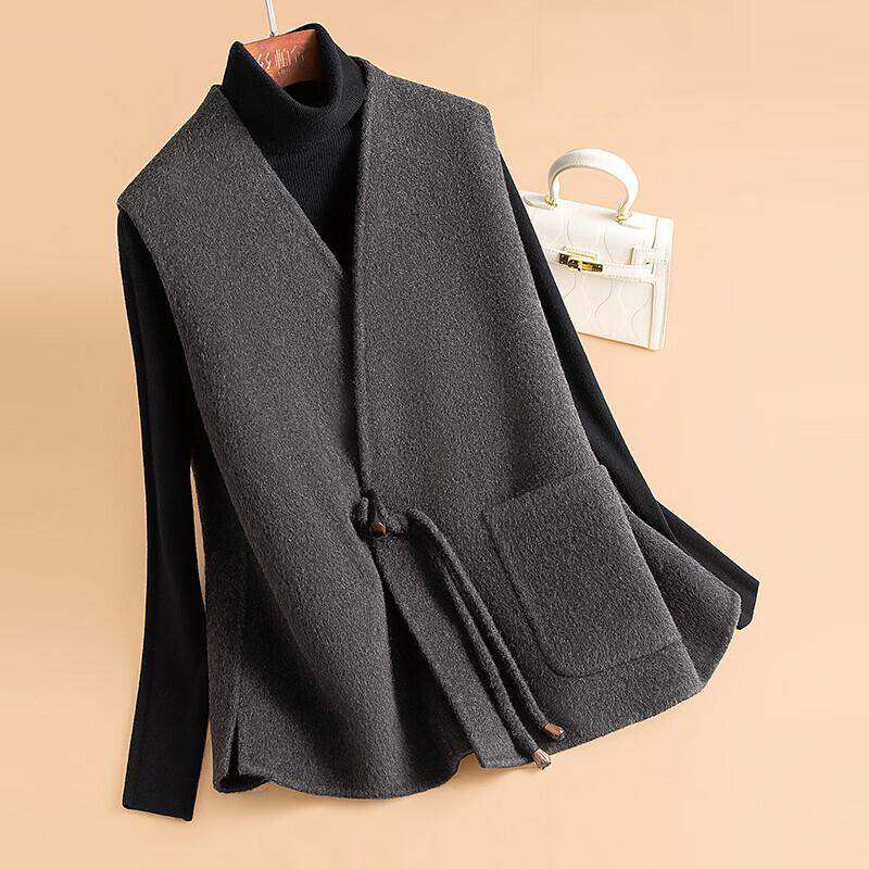 Women's Merino Wool Blend V-Neck Double-Faced Vest