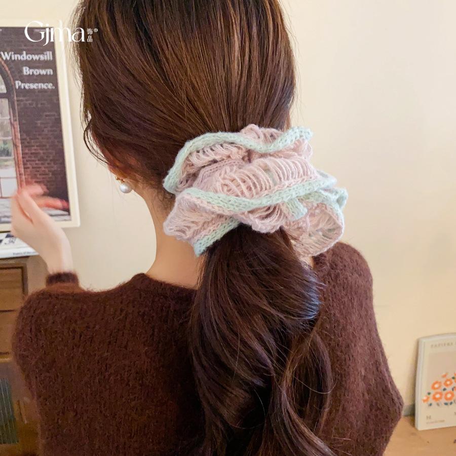 Podzimní a zimní korejská verze líného stylu vlněná pletená krajková čelenka dámská vysoce kvalitní velká gumička do vlasů univerzální vlasy