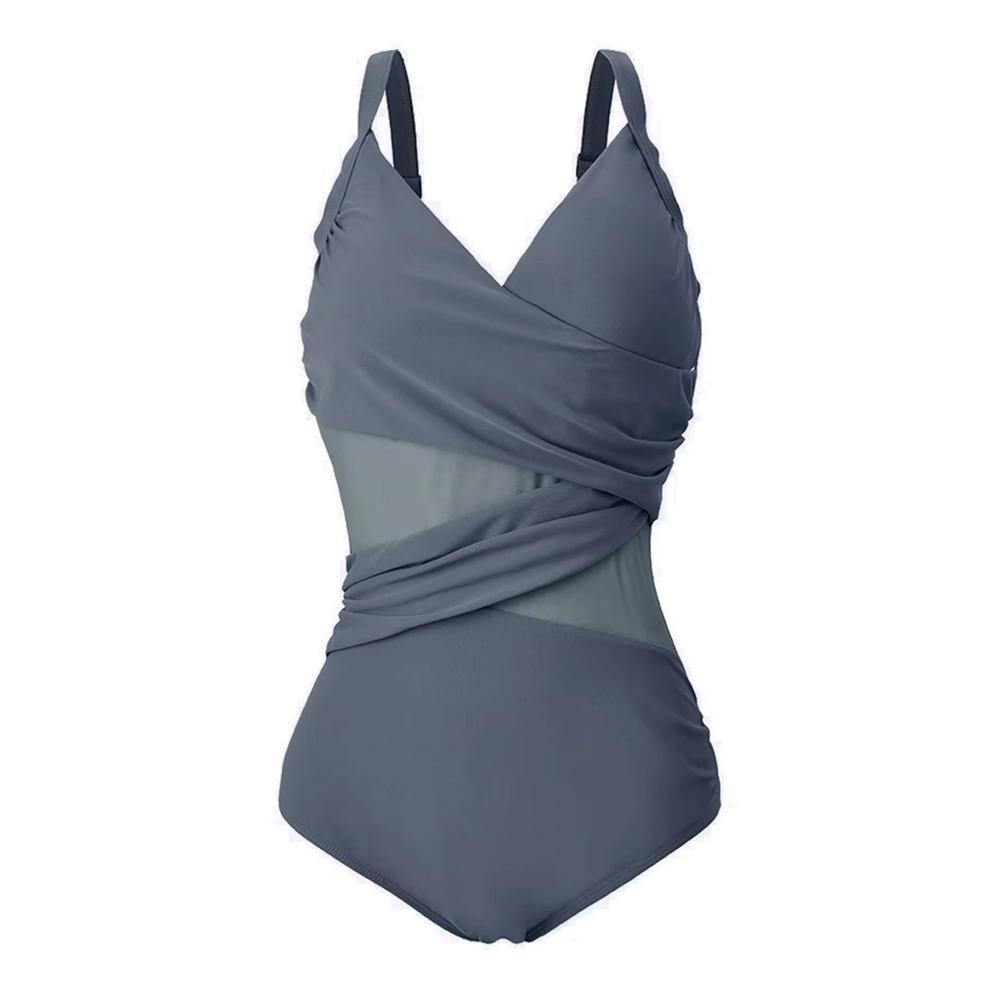2026 New Sexy Plus Size One Piece Swimsuit Women Mesh Patchwork Bathing Suits Vintage Swimwear Summer Beach Wear Swim Suit M-4XL