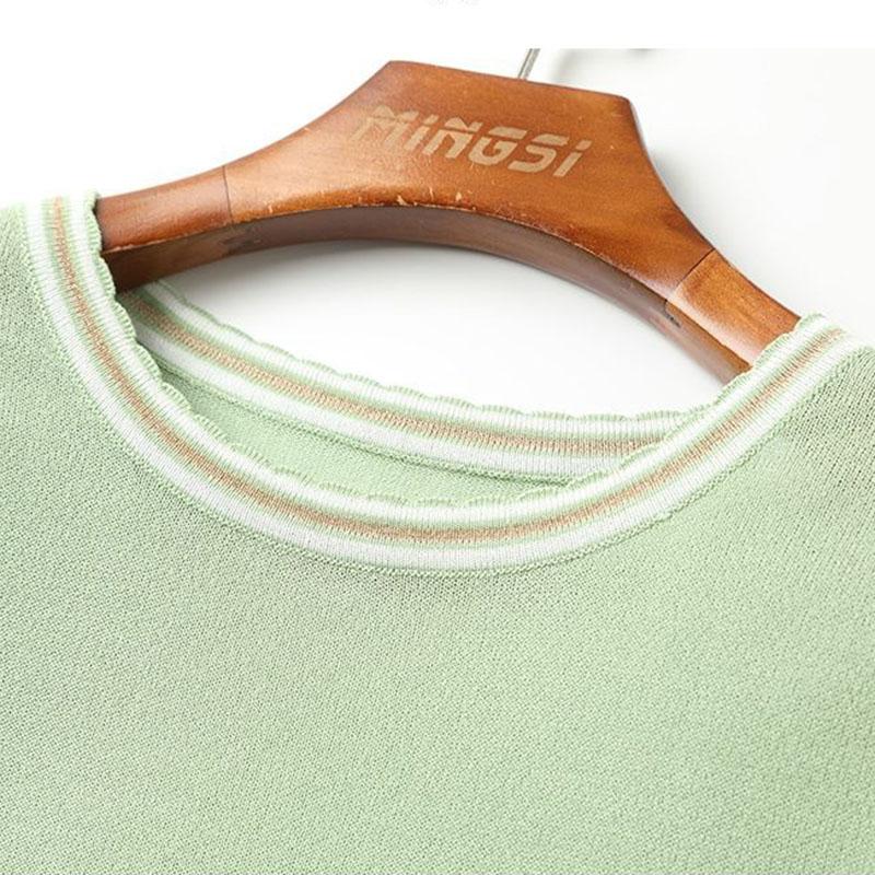 Damen-T-Shirt mit lockerem Rundhalsausschnitt, mittellangem Oberteil, Sommer-Bottom-Shirt