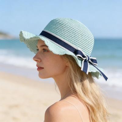 Beach Hat Natural Straw Woven Wide Brim Sun Protection Foldable Lightweight Summer
