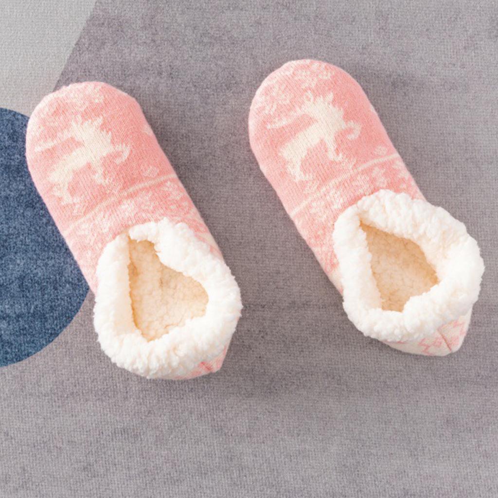 Damen Hirsch Boden Socken, Fünfzackiger Stern Dicke Baumwolle Samt Socken, Haus Schlaf Teppich Socken