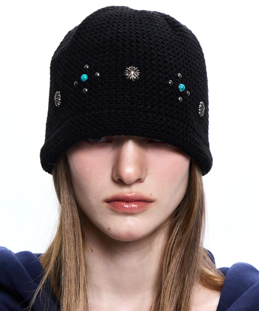 Aleseueseussi Sunburst Rivet Knit Beanie - Turquoise