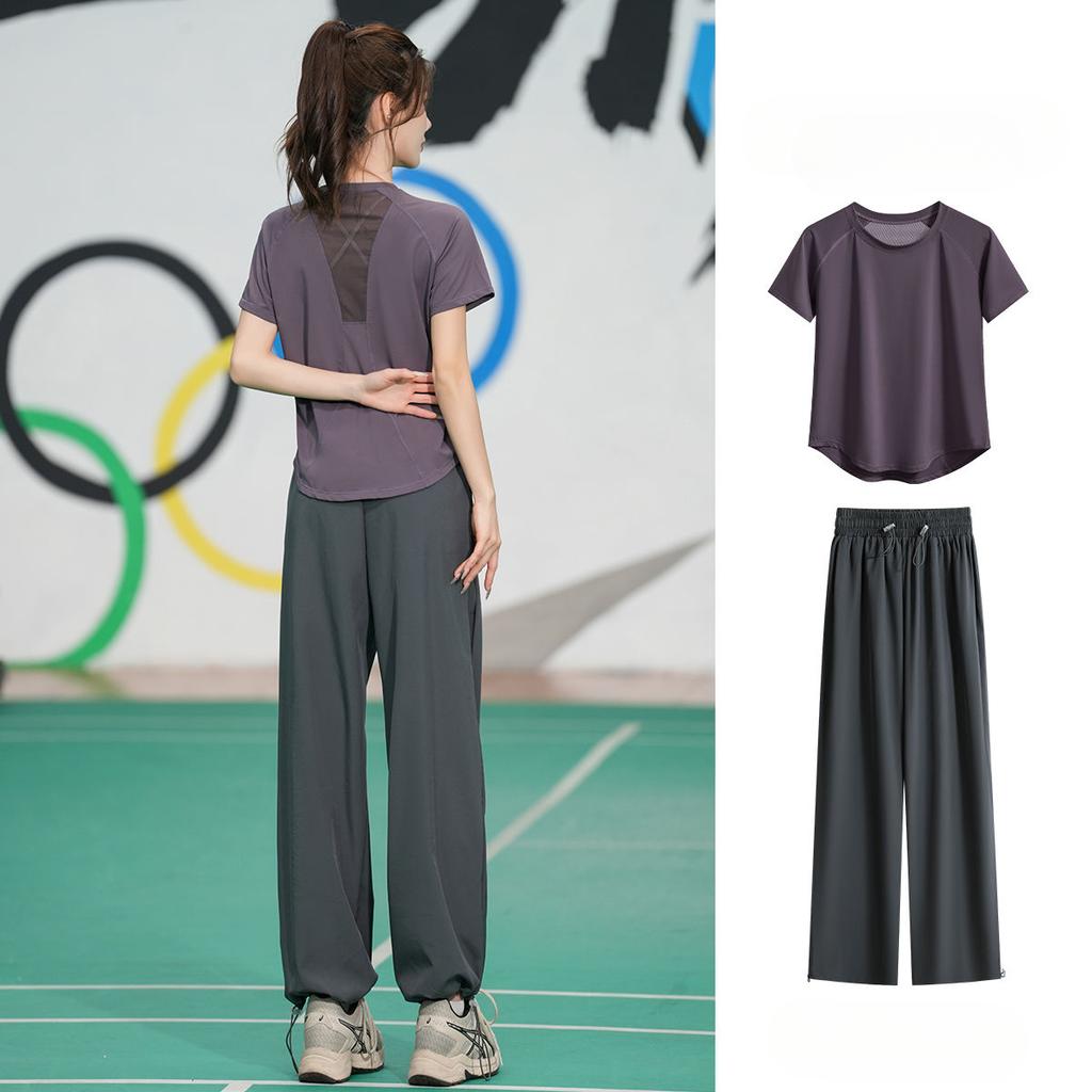 Professional Quick Dry Sports Set Summer Breathable Running Yoga Loose Fitness Short Sleeve Workout Outfit