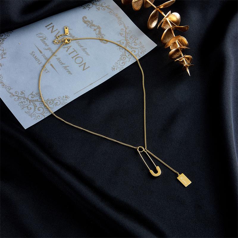 Stainless Steel New Gold Color Pin Necklace For Women Thin Pendant Accessories  Trend Gift Fashion Jewelry Collier