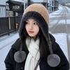 Warm Plush Hat Fluffy Fur Pullover Hat Fashion Pom-pom Knit Hat  Snow Ski