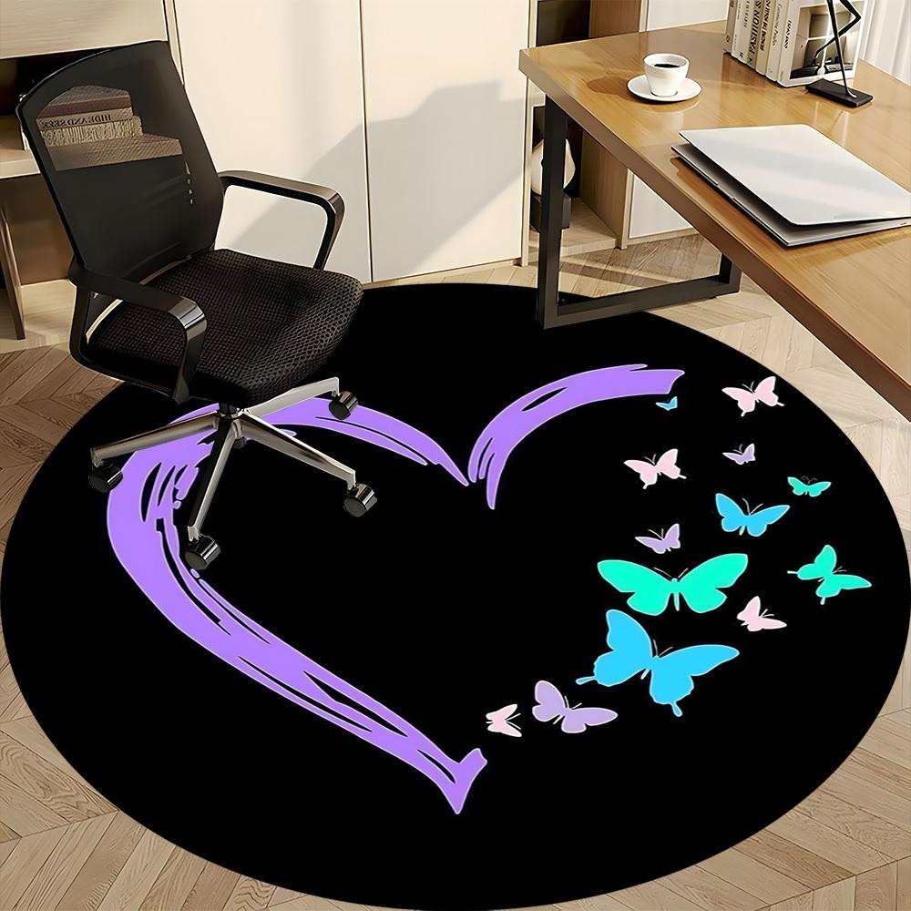 1pc Heart Butterflies Office Round Area Rug,  Mat Suitable ForOffice, Under Office Chairs Bedroom Living Room Home Decor, Room Deco