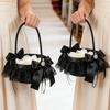 K1AE Elegant Black Wedding Flower Basket With Intricate Laces Design Party Decors