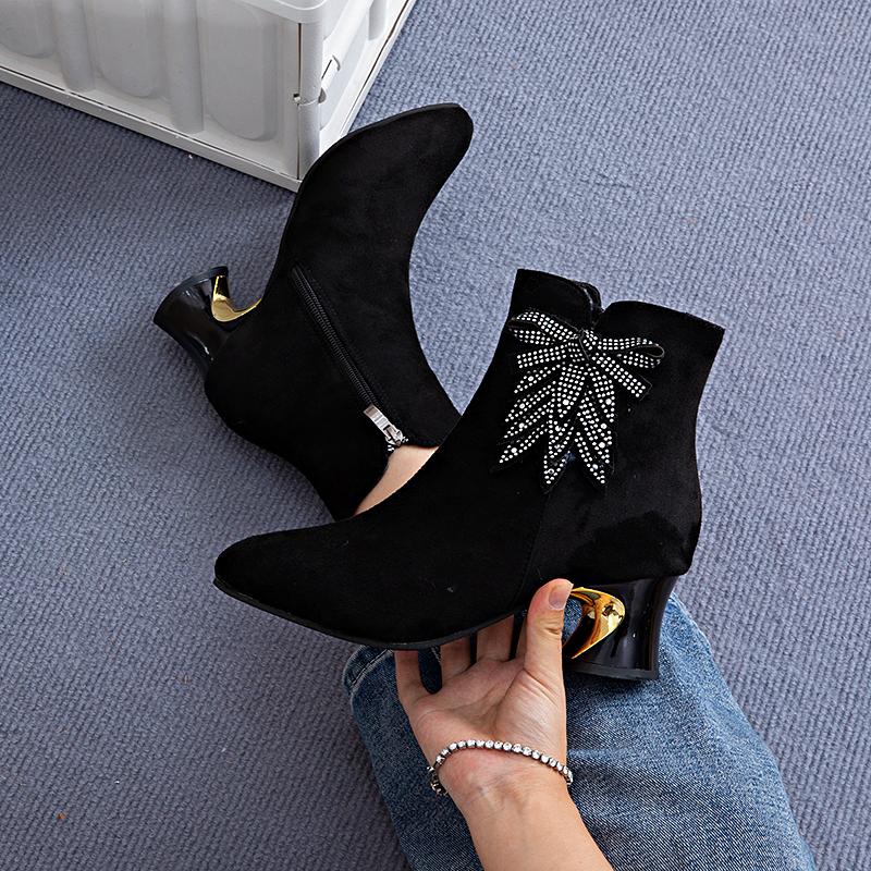 Autumn/Winter New Mid-Heel Casual Pointed-Toe Boots - Soft Leather & Suede, Chunky Heel, Fashion Boots