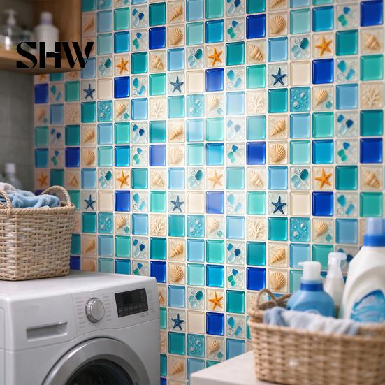 Self Adhesive Mosaic Wall Stickers Acrylic Tile Stickers, Peel and Stick Self-Adhesive Backsplash Tiles, HD Glossy Waterproof Kitchen Oil-Proof Decals